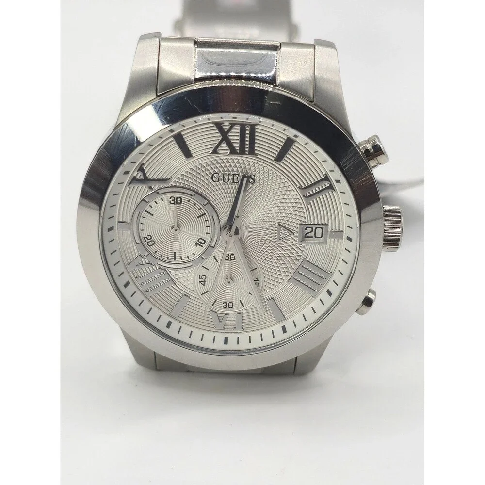 GUESS Atlas U0668G7 Men's Silver-Tone Chronograph Watch 45mm